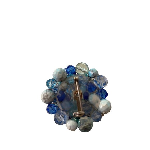 Mixed Blue Tones Beaded Cluster Brooch Statement 2.5" Diameter Pin - Picture 10 of 12